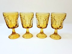 VTG Anchor Hocking Fairfield Amber Gold Wine Goblets MCM Stem Glasses Set of 4