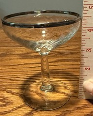Vintage Elegant Glass Optic Swirl Sherbet Champagne Platinum Rim Pontil Set 2