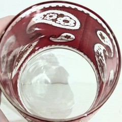 MCM Vintage Culver Red and 22k Gold Paisley Lowball Glass Retro Barware