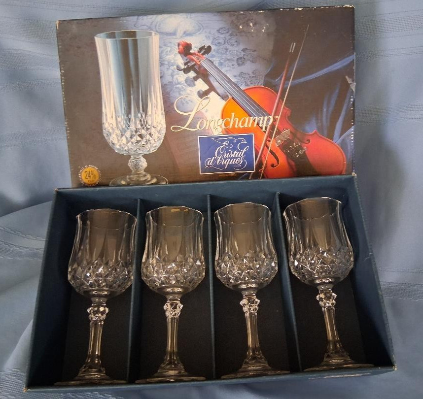 Longchamp Cristal D’arques France 24% Led Crystal Wine Glasses Set Four 6.5 «