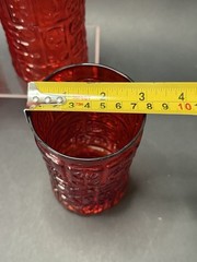 4 Bryce Hand Blown Glasses Red Flower #1325 Barware 1960s MCM UV GLOW