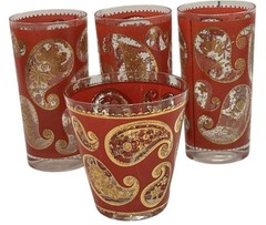 Vtg Paisley by Culver Set Of (3) 12 Oz Flat Tumblers Plus Bonus MCM