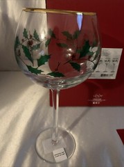 Lenox Holiday Balloon Set Of 4 Stemware With Gold Trim Holly Berry New In Box