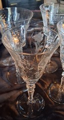 Set of 6 Etched Crystal Wine Glasses Floral Leaf