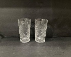 Libbey USA Hobstar Tall Highball Clear Glasses Set of 2 Star of David Cut