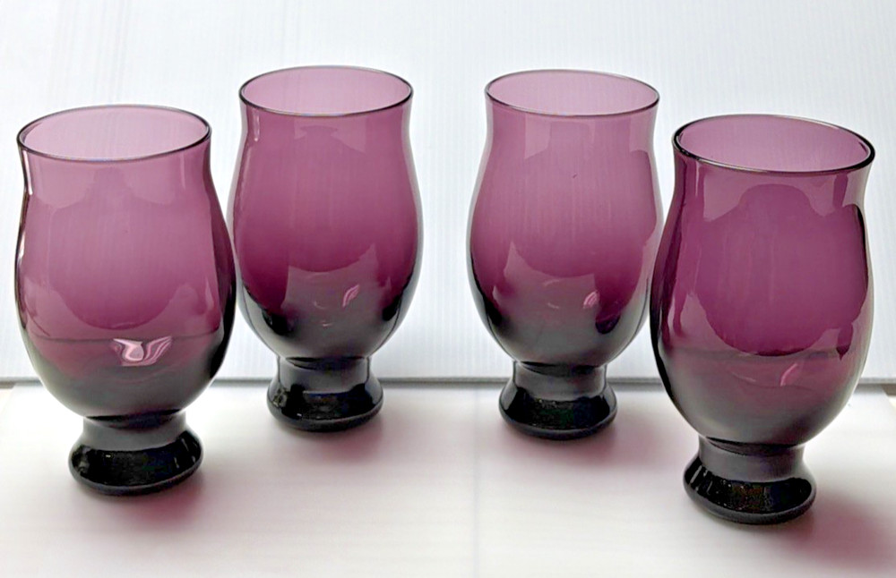 MCM Lot of 4 Eva Zeisel Bryce Bros Silhouette Purple Amethyst Footed Tumblers