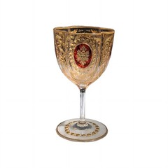 Antique Moser Bohemian Red Stained Crystal Glass 24K Gold Gilt Wine Goblet Cup