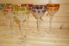 6-Cut To Clear Wine Hock Glasses, 7 3/8″ Orange Purple Green Red Gold Yello(G50)