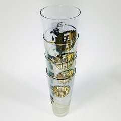 Vintage 50s 60s MCM Gilded Highball Glass Set of 4 Printing Advertising Barware