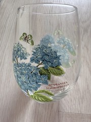 SET – Portmeirion Botanic Garden Hydrangea, Poppy Stemless Wine Glass 5″ tall