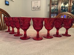 Vintage Argus Red Ruby Heavy Water Goblet 6.5” Set Of 4 With Thumbprint Pattern