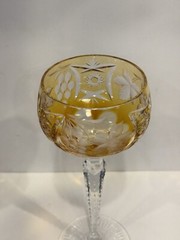 VTG Nachtmann Traube Crystal Wine Glass Amber Orange Cut to Clear 8 1/4″ Germany