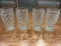 Anchor Hocking Waterford Waffle clear Glass Footed Goblets Set of 4