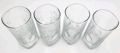 Vintage Set 4 Libbey Crisa Clear Dimpled Pinched Grip Glass Tumblers 18oz Nice!