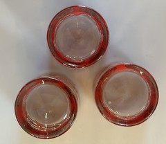 3 Vintage Culver Red & 22K Gold Paisley Rocks Glasses 1960’s Lowball MCM Barware