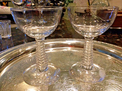 Pair of Unique Vintage Cut Crystal Stacked Squares Cordial Stemware by Bryce