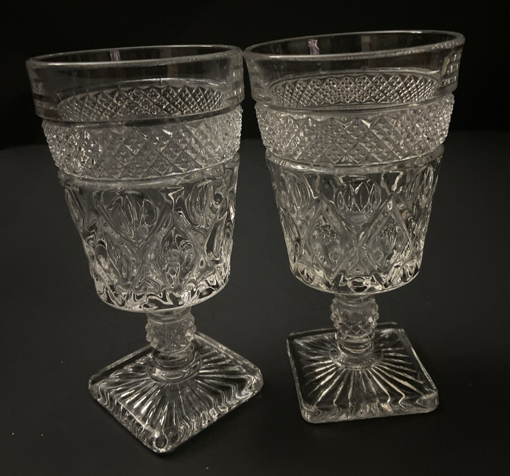 (2) Imperial CAPE COD Clear 6 1/2” Water Goblet Wine Glass Ball Stem Vintage MCM