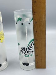 Vintage Set of 2 Libby Carousel Frosted Circus Merry Go Round Highball Glasses