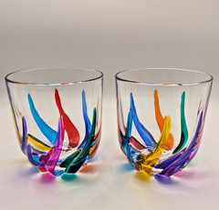 CC ZECCHIN MURANO Whisky Glass, Swirl Pattern Multi color 4″ Tall – 2pcs Set