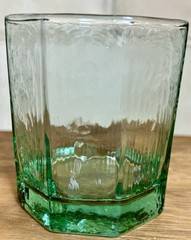 Vintage Libbey Green Glass Facets Octagon Short Tumbler Glass each