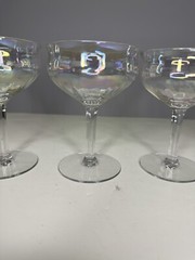 Set Of Four Coup Champagne Glasses Irredescent Vertical Optic / See Pics