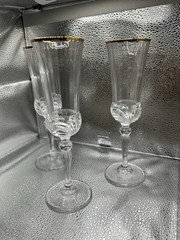 Royal Crystal Rock RCR Set of 3 AUREA Fluted Champagne Gold Rim Glasses Art Deco