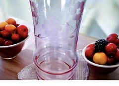 Dunbar Glass Set Of 3 Pink Juice Tumbler w/ Etched Floral Flower Motif Theme