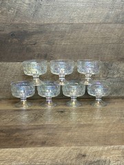 Set Of 7 Federal Glass Iridescent Thumbprint Champagne Sherbet Glasses 6 oz 3.5”