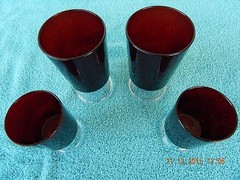 4 Vintage Ruby Red Luminarc Clear Stemmed Glasses 2 – 8 oz and 2 – 4 oz ~ FRANCE