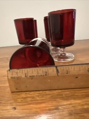 6 Vintage ARCOROC Red Small Wine Glasses Clear Stems & Bases Made in France 4 oz