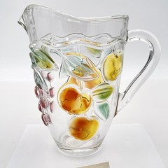Mikasa Garden Harvest Clear Glass Pitcher 1.75 Qt 9″ Embossed Fruit Germany