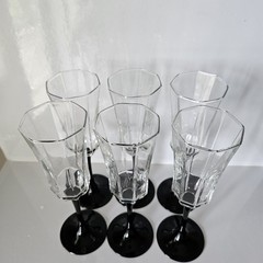 6 Luminarc Octime Black Stem Champagne Flutes Glasses 8.5″ France
