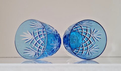 PAIR FABERGE ODESSA AZURE BLUE LEAD CRYSTAL WINE GLASSES, MARKED