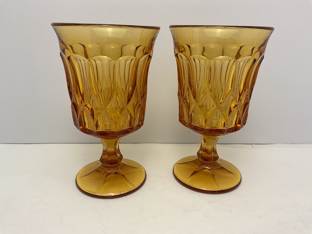 Noritake Perspective J Marked Amber Glass Footed Goblets Lot of 2 6 3/8”