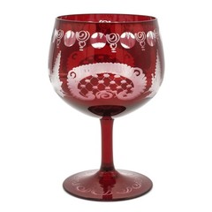 Egermann Ruby Red Cut to Clear Balloon Wine Goblet, Antique Glass 16oz, 6″