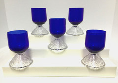 Cambridge Rose Point Cobalt Pressed Glass Cocktail 4” Cordial Glasses Set of 5