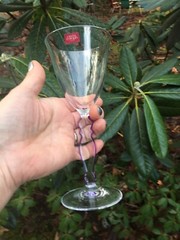 4 VINTAGE French Cristal d’arques wine glasses w/purple stem edges htf pattern~