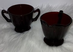 Vintage Anchor Hocking Royal Ruby Creamer and Sugar Set.