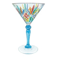 Set of 6 Six Murano Martini Or Champagne Glasses Hand Painted Multi Mixed Stems