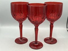 Set of 3 Waterford Marquis Crystal Brookside Red Water Goblets 8.5″H