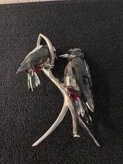 Pair Of Black Birds Perched On Swarovski Crystal Branch