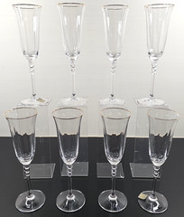 8 Mikasa Sonata Gold Rim Fluted Champagne Set Vintage Crystal Optic Stemware Lot