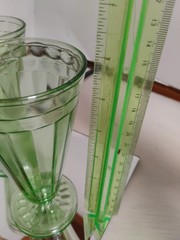 Pair Of Vintage Hazel Atlas Green Vaseline Footed Soda Fountain 5.75″ High