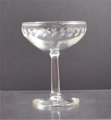 Vintage Etch Floral Leaf Sherbet Dessert Champagne Clear Glass Stemware Y32