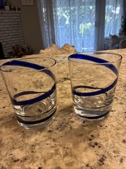 Pier 1 Cobalt Blue Swirline Lowball Old Fashion Glasses Set of 2