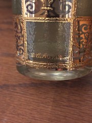 Set 8 Culver Prado Mid Century 22kt Gold Green Highball Glasses W/ Carrier MCM