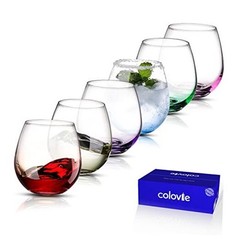 15oz Stemlesses Set of 6, Lead-Free Crystal Colored Gradient Wine Glass