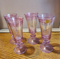Vintage Hebron Israeli Hand Dipped Art Glass Wine, Set Of 4