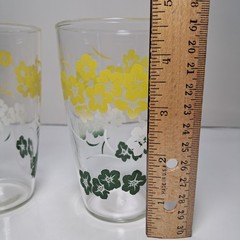 Mid Century 12 oz Spring Floral Yellow White Green Drinking Glasses Set Of 2