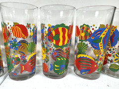 VTG Libbey Tropical Fish Juice Glasses Colorful 8oz each Set Of Six